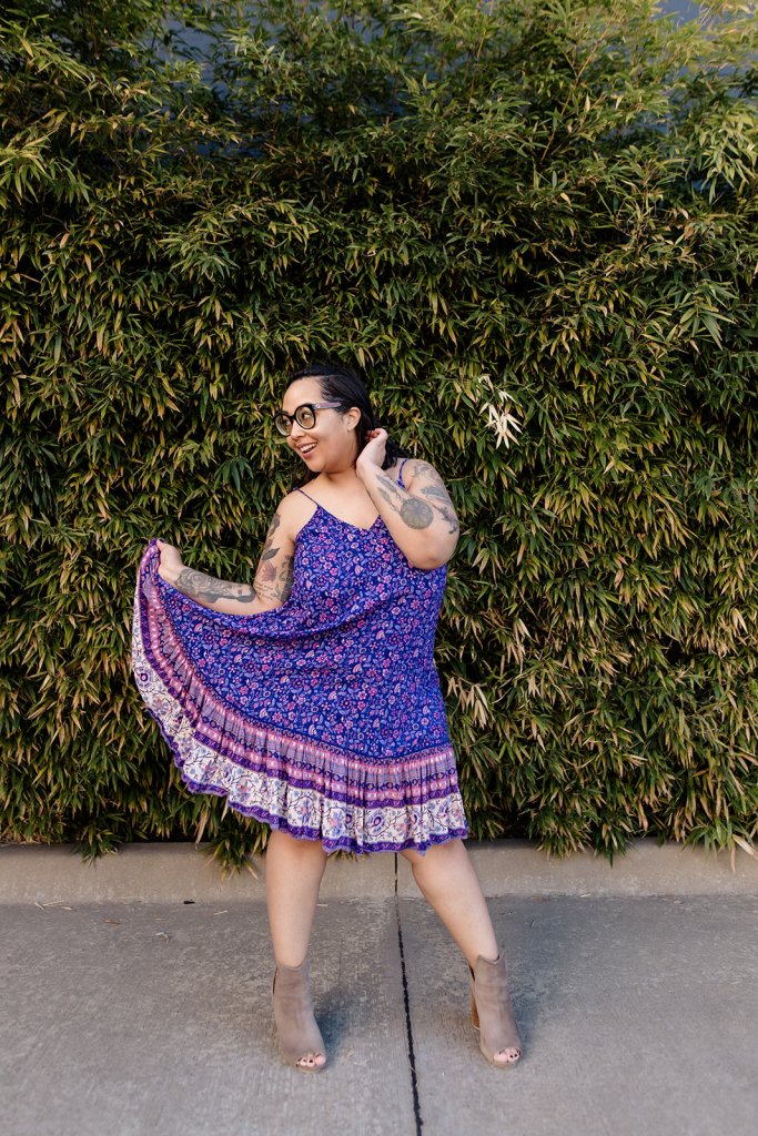 Spell Brave Hearts purple dress, boho maxi dress with flowing silhouette and floral-inspired print, romantic and festival-ready