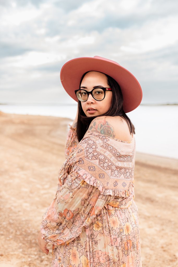 Blush Spell Lady Amethyst dress, long-sleeve boho dress with flowing skirt and vintage-inspired floral print
