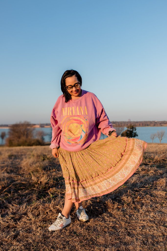 Spell Dahlia skirt, boho midi skirt with flowy silhouette and floral print, sustainable and romantic style
